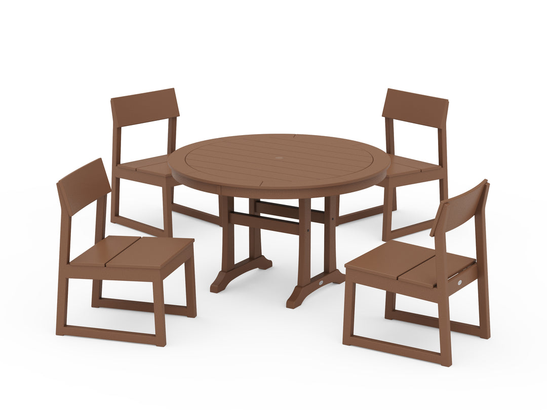 POLYWOOD® EDGE Side Chair 5-Piece Round Dining Set With Trestle Legs