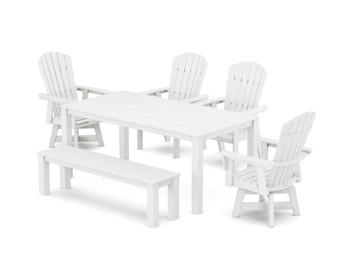 POLYWOOD® Nautical Curveback Adirondack Swivel 6-Piece Parsons Dining Set with Bench