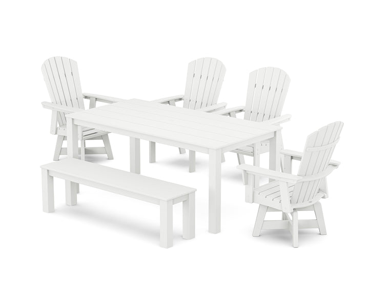 POLYWOOD® Nautical Curveback Adirondack Swivel 6-Piece Parsons Dining Set with Bench