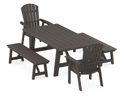 Nautical Curveback Adirondack 5-Piece Rustic Farmhouse Dining Set With Benches