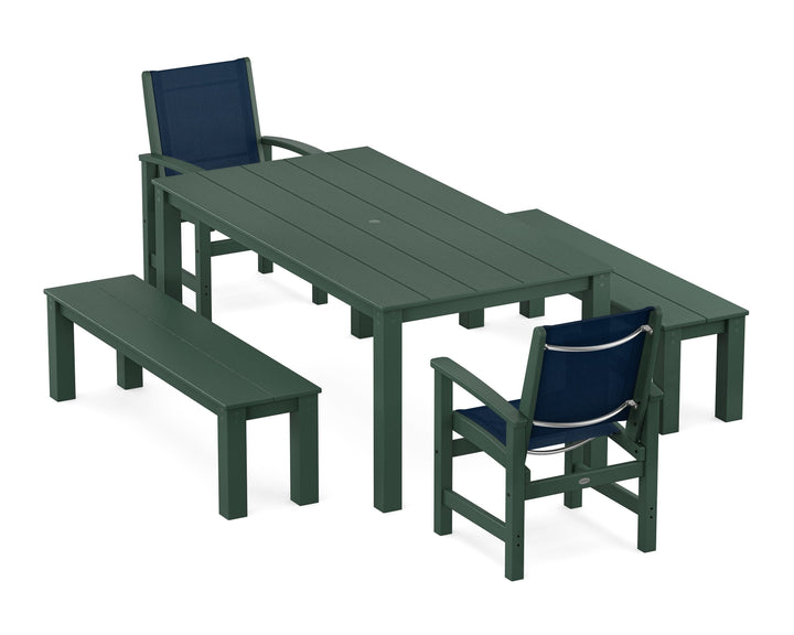 POLYWOOD® Coastal 5-Piece Parsons Dining Set with Benches