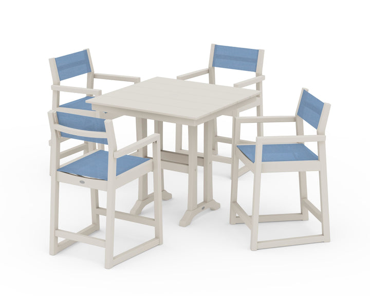 POLYWOOD® EDGE Sling Arm Chair 5-Piece Farmhouse Counter Set with Trestle Legs