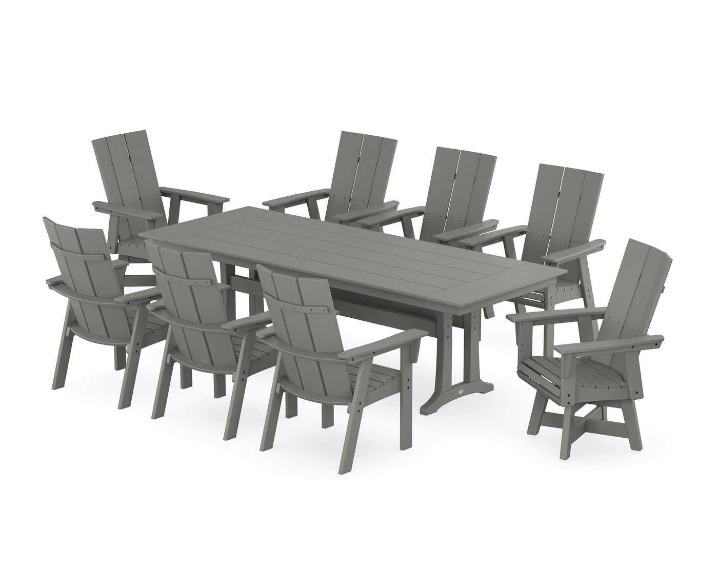 Modern Curveback Adirondack Swivel 9-Piece Farmhouse Dining Set with Trestle Legs