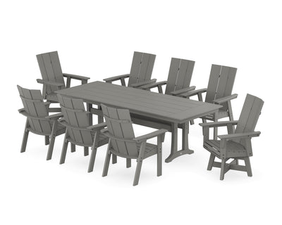 Modern Curveback Adirondack Swivel 9-Piece Farmhouse Dining Set with Trestle Legs