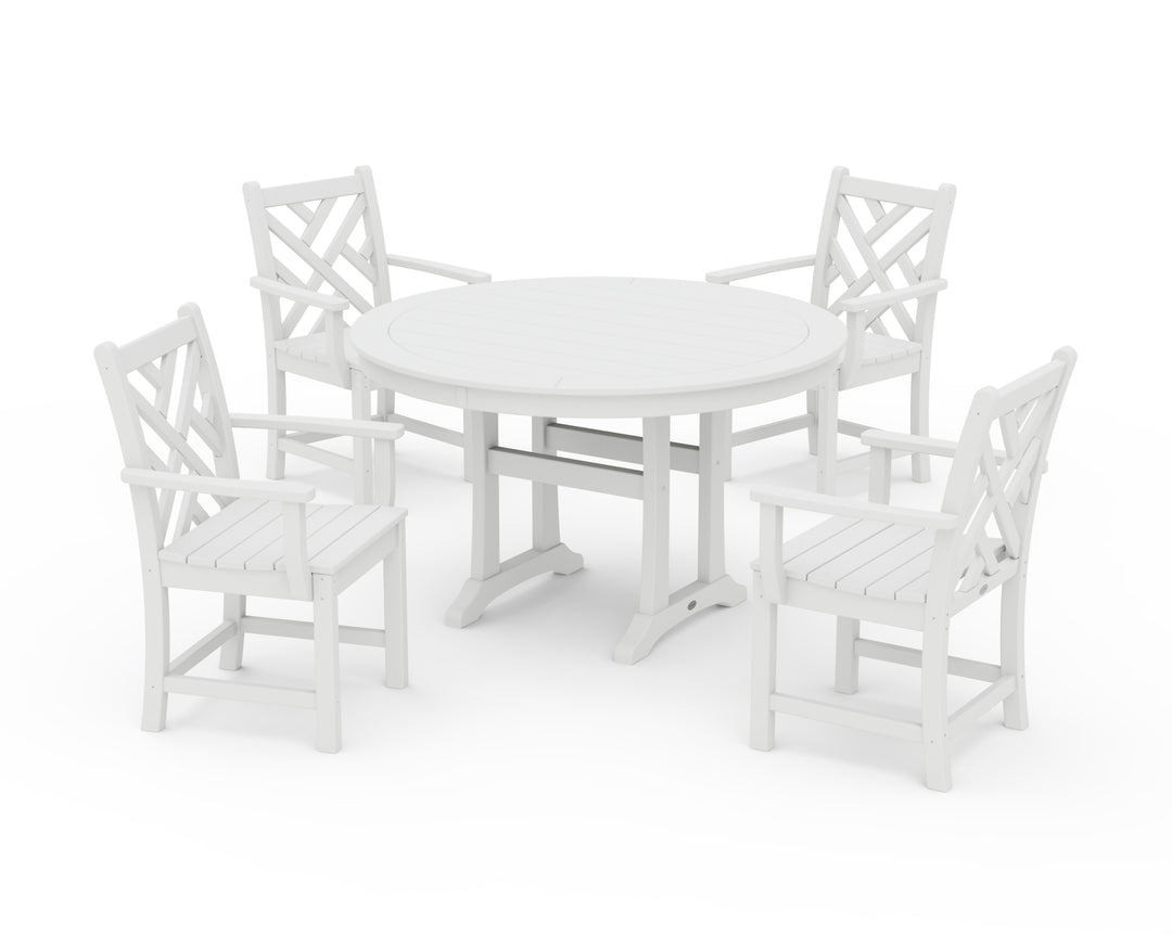 POLYWOOD® Chippendale 5-Piece Nautical Trestle Dining Arm Chair Set