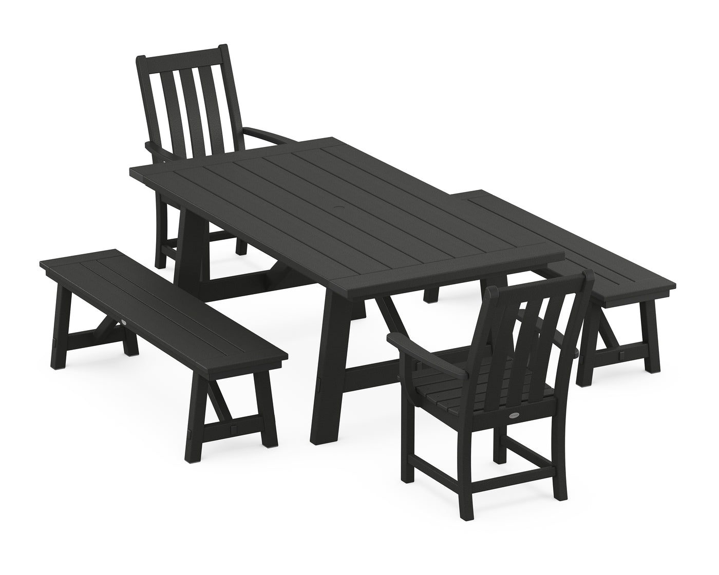 Vineyard 5-Piece Rustic Farmhouse Dining Set With Benches