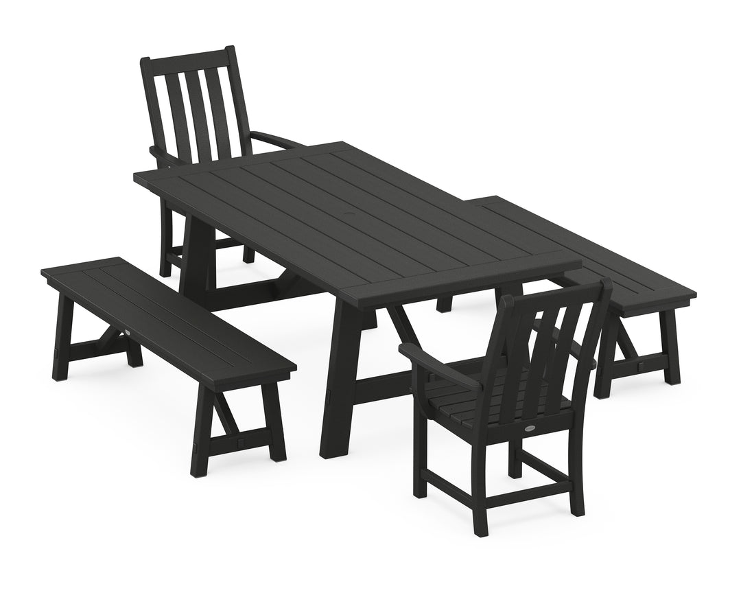 POLYWOOD® Vineyard 5-Piece Rustic Farmhouse Dining Set With Benches