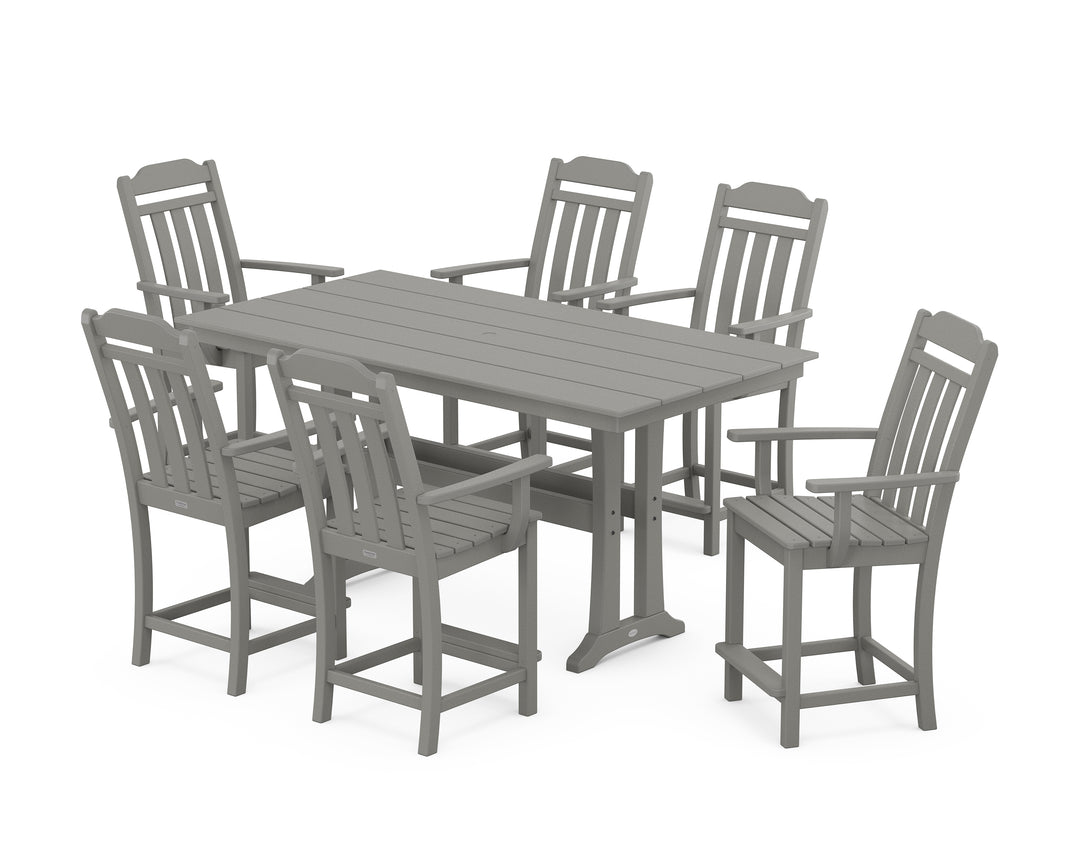 Country Living Cottage Arm Chair 7-Piece Farmhouse Counter Set with Trestle Legs