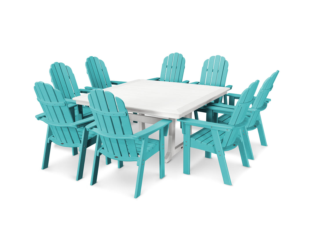 POLYWOOD® Vineyard Curveback Adirondack 9-Piece Nautical Trestle Dining Set