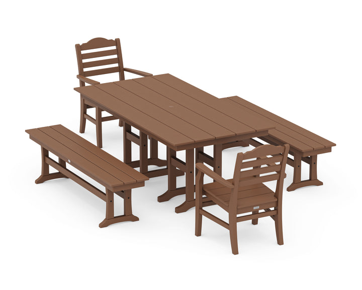 POLYWOOD® Savannah 5-Piece Farmhouse Dining Set with Benches