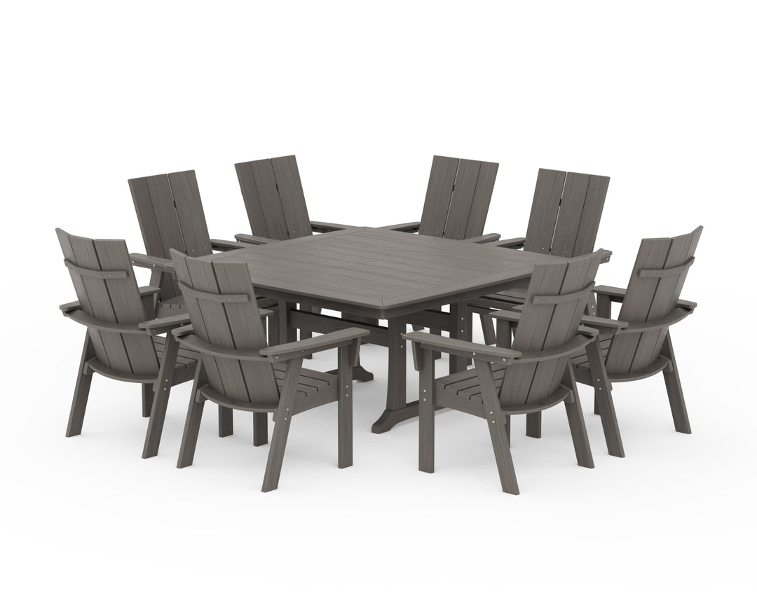 POLYWOOD® Modern Curveback Adirondack 9-Piece Square Dining Set with Trestle Legs