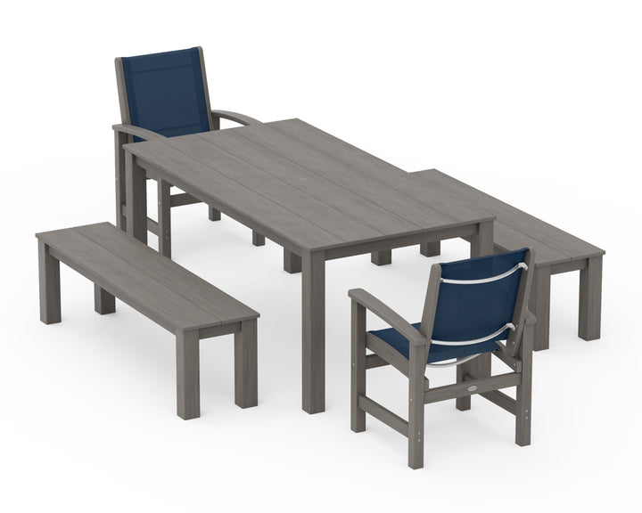 POLYWOOD® Coastal 5-Piece Parsons Dining Set with Benches
