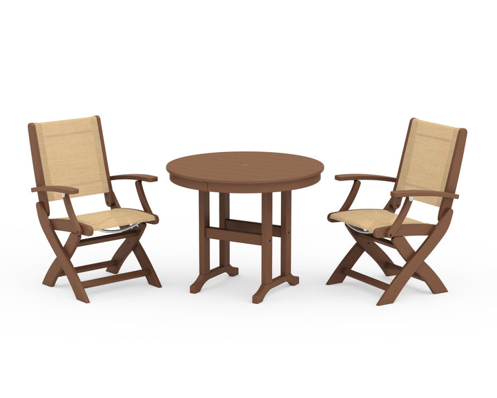 POLYWOOD® Coastal Folding Chair 3-Piece Round Dining Set