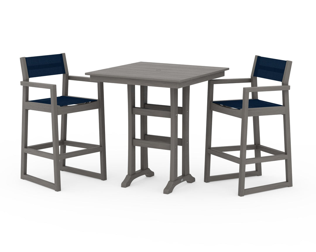 POLYWOOD® EDGE Sling Arm Chair 3-Piece Farmhouse Bar Set with Trestle Legs