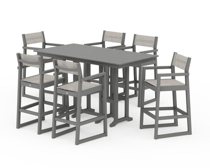 POLYWOOD® EDGE Sling Arm Chair 7-Piece Farmhouse Bar Set