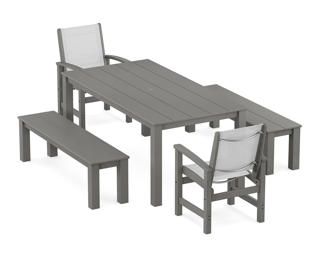 POLYWOOD® Coastal 5-Piece Parsons Dining Set with Benches