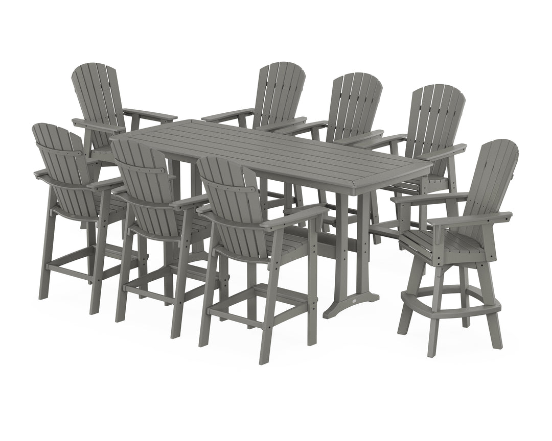 POLYWOOD® Nautical Curveback Adirondack Swivel 9-Piece Bar Set with Trestle Legs