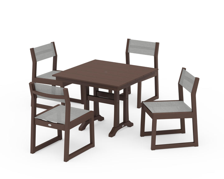 POLYWOOD® EDGE Sling 5-Piece Farmhouse Trestle Side Chair Dining Set