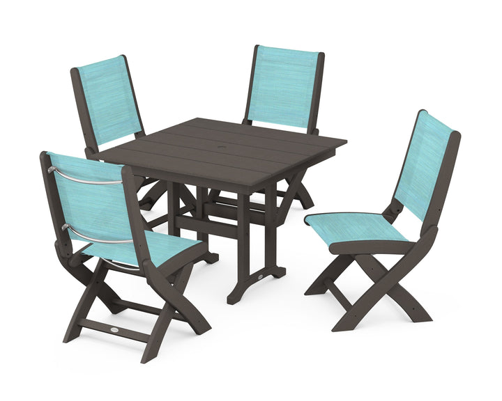 POLYWOOD® Coastal Folding Side Chair 5-Piece Farmhouse Dining Set