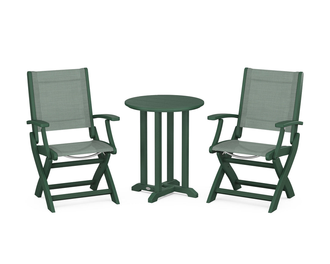 POLYWOOD® Coastal Folding 3-Piece Round Bistro Dining Set