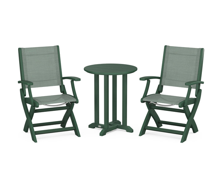 POLYWOOD® Coastal Folding 3-Piece Round Bistro Dining Set