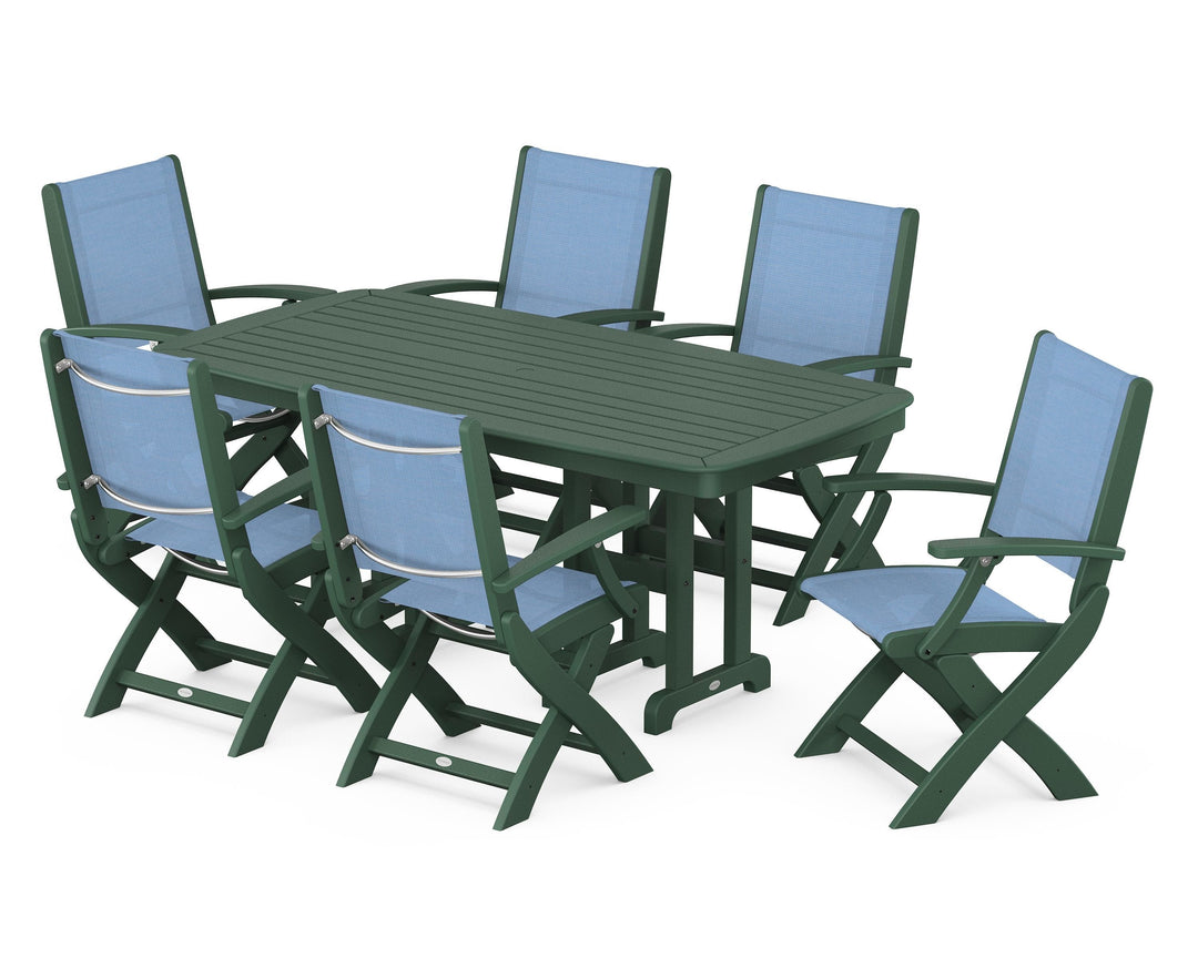 POLYWOOD® Coastal Folding Arm Chair 7-Piece Dining Set