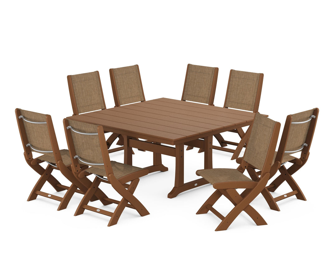 POLYWOOD® Coastal Folding Side Chair 9-Piece Farmhouse Dining Set