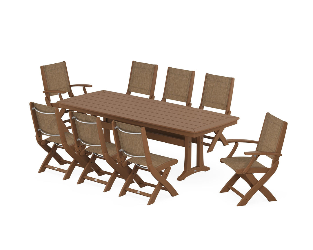 POLYWOOD® Coastal Folding 9-Piece Dining Set with Trestle Legs