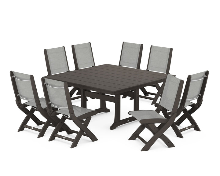 POLYWOOD® Coastal Folding Side Chair 9-Piece Farmhouse Dining Set
