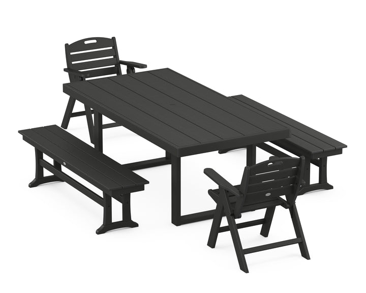 POLYWOOD® Nautical Lowback 5-Piece Dining Set with Benches