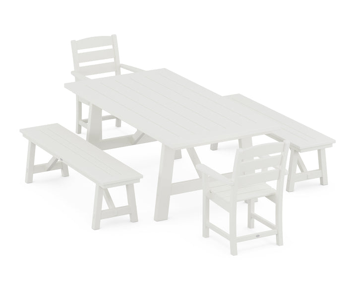 POLYWOOD® Lakeside 5-Piece Rustic Farmhouse Dining Set With Benches