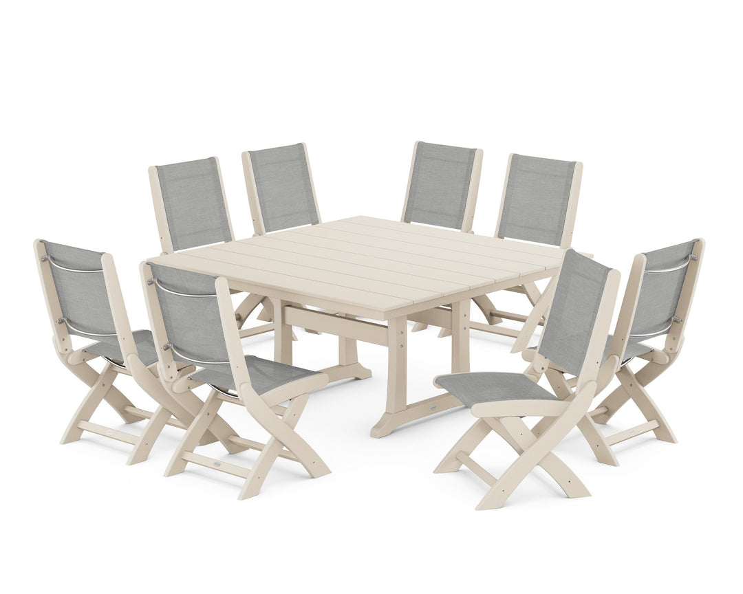 POLYWOOD® Coastal Folding Side Chair 9-Piece Farmhouse Dining Set