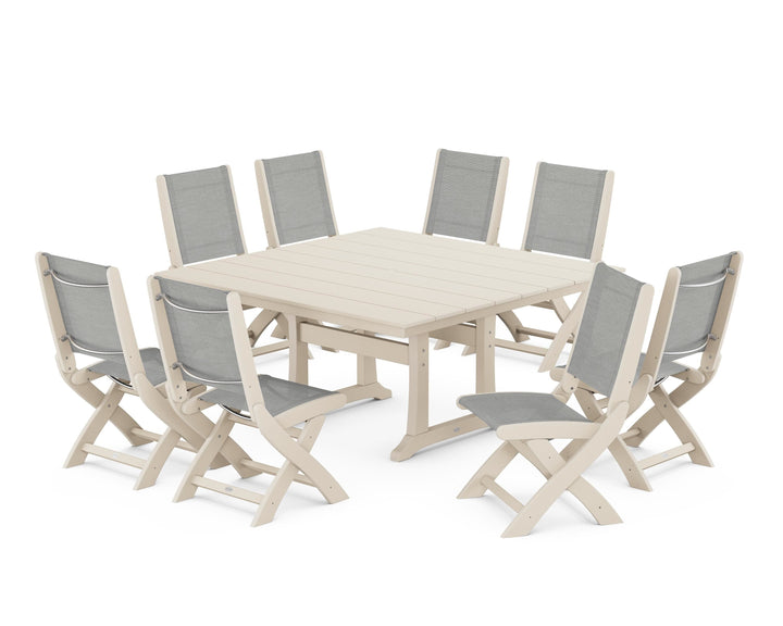 POLYWOOD® Coastal Folding Side Chair 9-Piece Farmhouse Dining Set