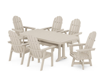 Vineyard Curveback Adirondack Swivel Chair 7-Piece Dining Set with Trestle Legs