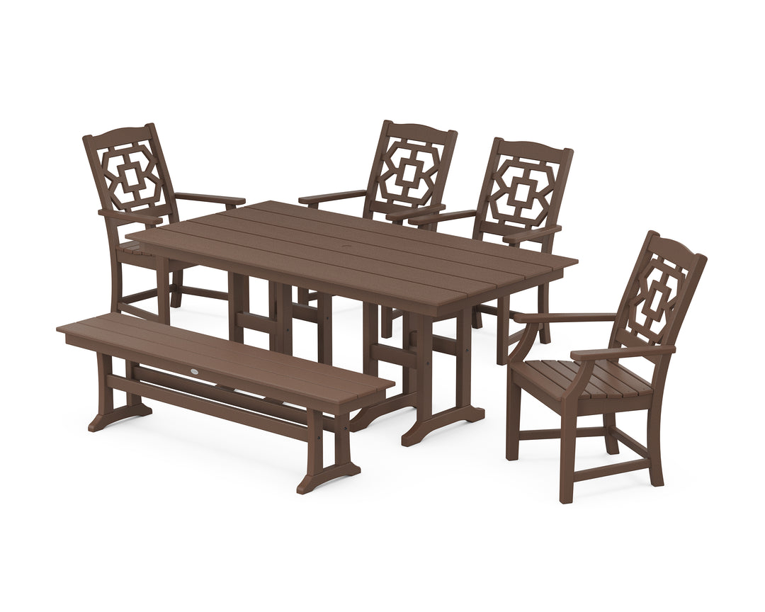 Martha Stewart by POLYWOOD® Chinoiserie 6-Piece Farmhouse Dining Set with Bench