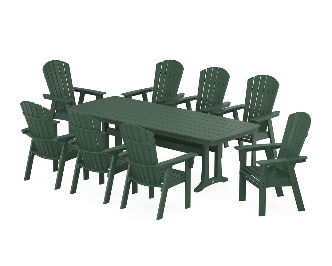 POLYWOOD® Nautical Curveback Adirondack 9-Piece Dining Set with Trestle Legs