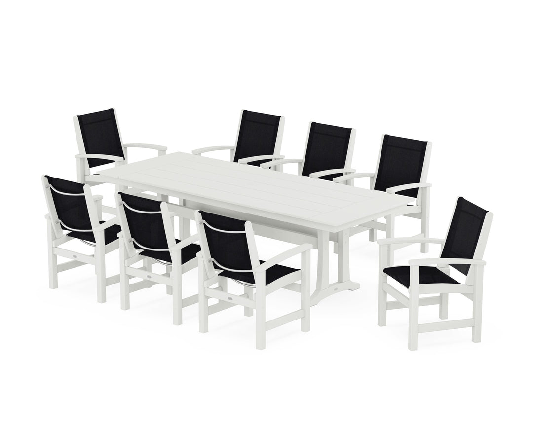 POLYWOOD® Coastal 9-Piece Farmhouse Dining Set with Trestle Legs
