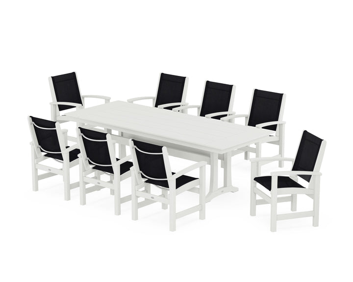 POLYWOOD® Coastal 9-Piece Farmhouse Dining Set with Trestle Legs