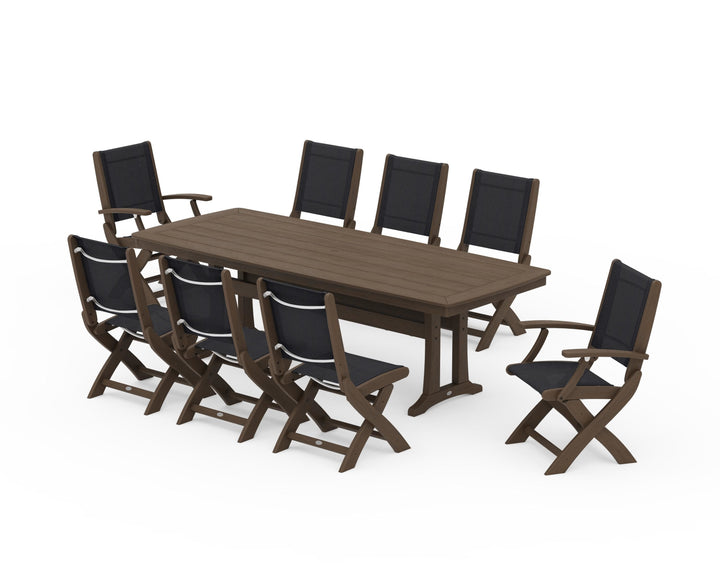 POLYWOOD® Coastal Folding 9-Piece Dining Set with Trestle Legs