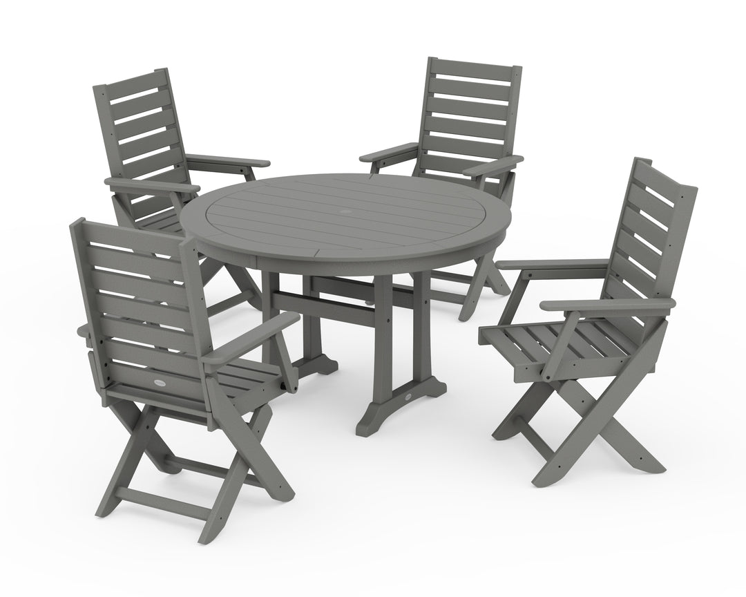 POLYWOOD® Captain Folding Chair 5-Piece Round Dining Set with Trestle Legs