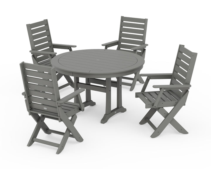 POLYWOOD® Captain Folding Chair 5-Piece Round Dining Set with Trestle Legs