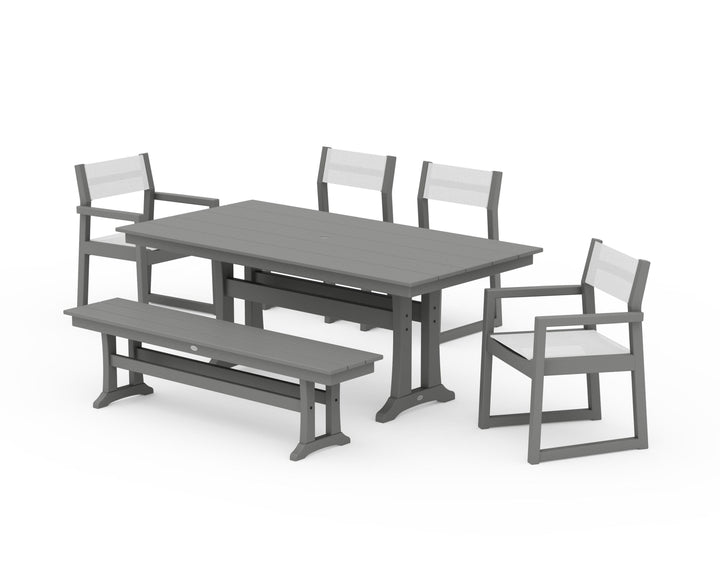POLYWOOD® EDGE Sling 6-Piece Farmhouse Dining Set With Trestle Legs