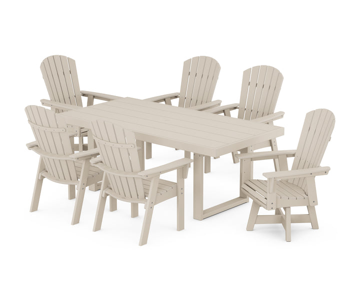 POLYWOOD® Nautical Curveback Adirondack Swivel Chair 7-Piece Dining Set