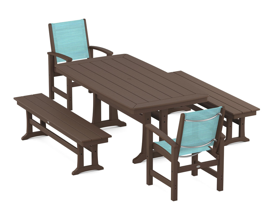 POLYWOOD® Coastal 5-Piece Dining Set with Trestle Legs and Benches