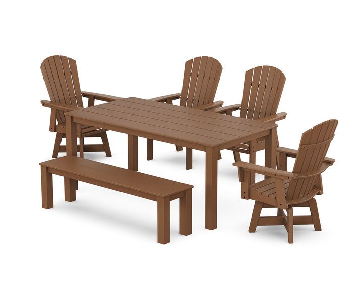 POLYWOOD® Nautical Curveback Adirondack Swivel 6-Piece Parsons Dining Set with Bench