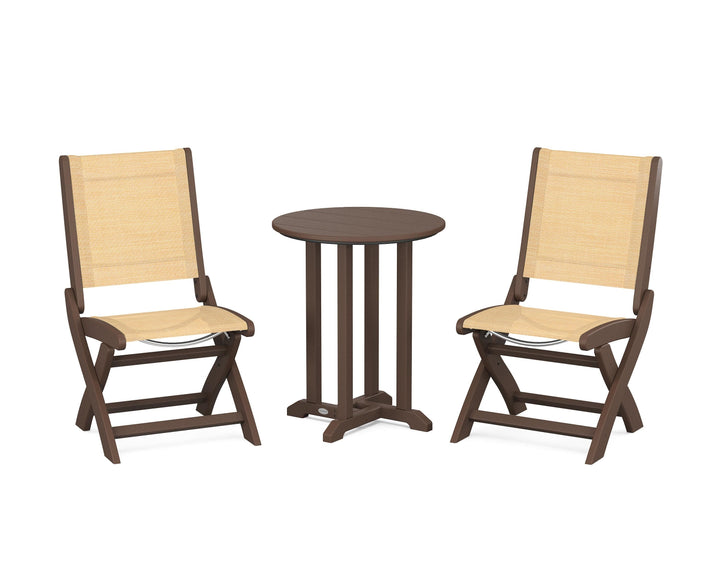 POLYWOOD® Coastal Folding Side Chair 3-Piece Round Bistro Dining Set