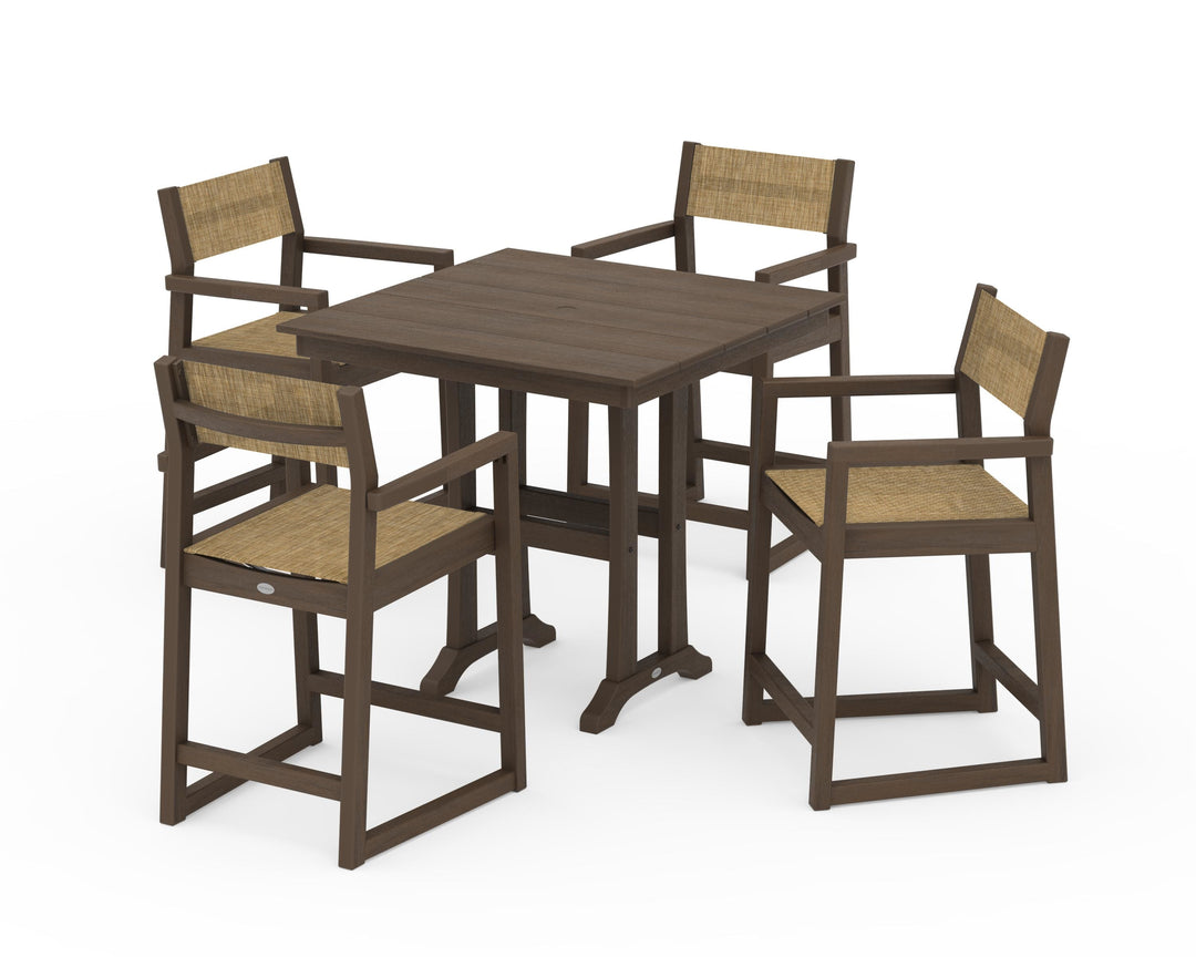 POLYWOOD® EDGE Sling Arm Chair 5-Piece Farmhouse Counter Set with Trestle Legs