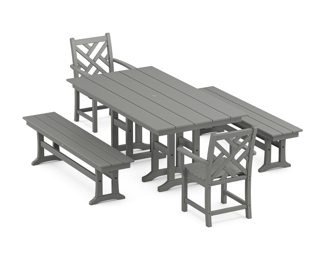 POLYWOOD® Chippendale 5-Piece Farmhouse Dining Set with Benches