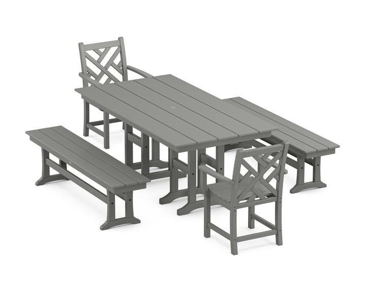 POLYWOOD® Chippendale 5-Piece Farmhouse Dining Set with Benches