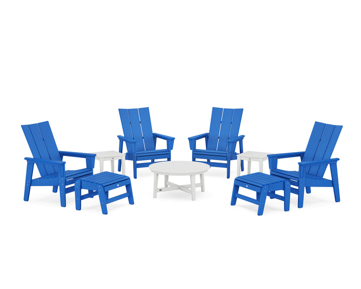 POLYWOOD® Modern Grand Upright Adirondack 9-Piece Conversation Set